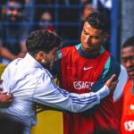 Cristiano Ronaldo grabbed by a fan in chaotic public training session